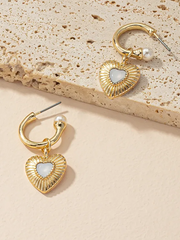 27 Pearl Inlay Heart Hoop Earrings
