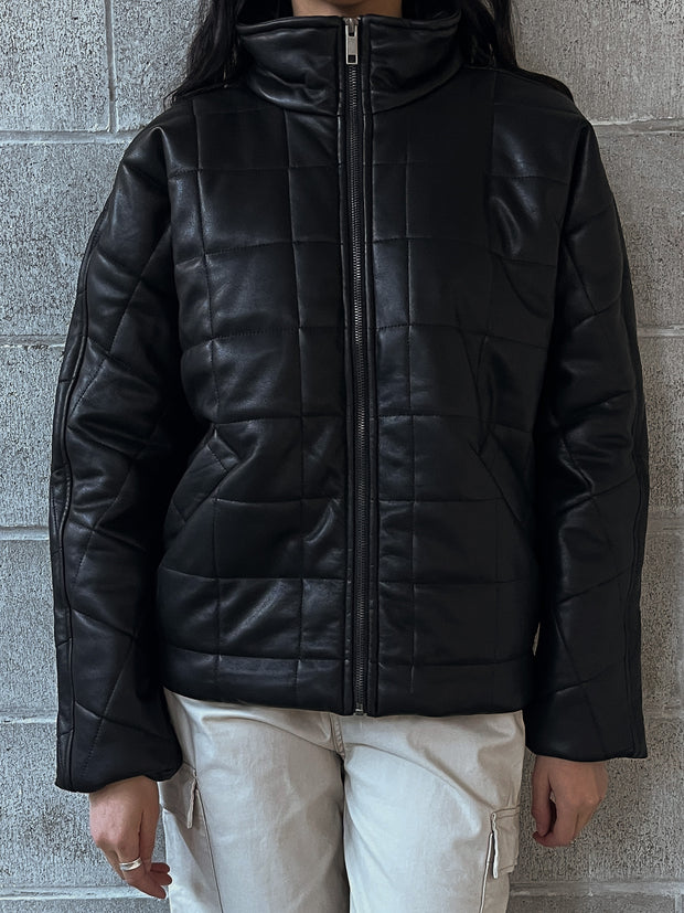 RD STYLE Faux Leather Quilted Bomber Jacket