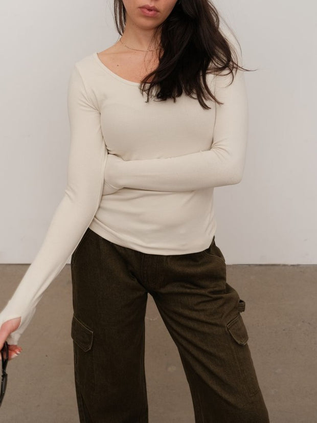 KUWALLA Bridget Peachy Scoop Long Sleeve Top
