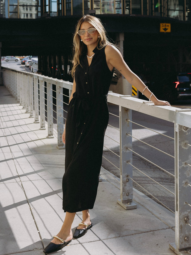 BLACK TAPE Button Front Sleeveless Shirt Dress