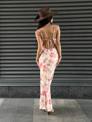 27 Floral Satin Open Back Maxi Slip Dress