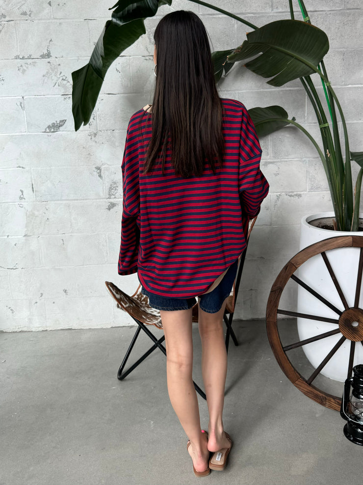 FREE PEOPLE Classic Striped Oversized Crewneck