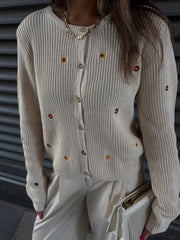 DEX Floral Embroidered Button Front Cardigan