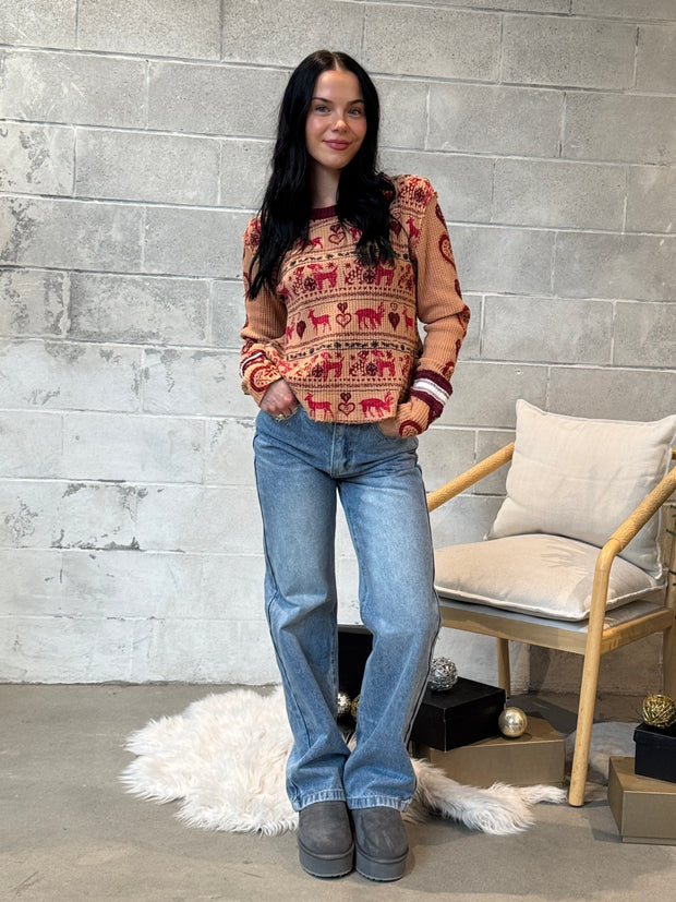 FREE PEOPLE Blissful Waffle Knit Long Sleeve