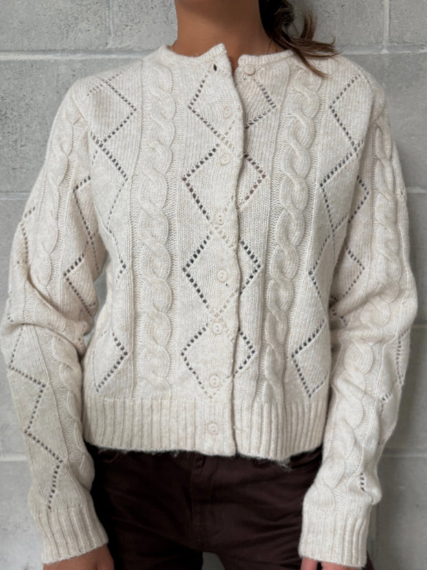RD STYLE Jocasta Crewneck Cable Knit Cardigan