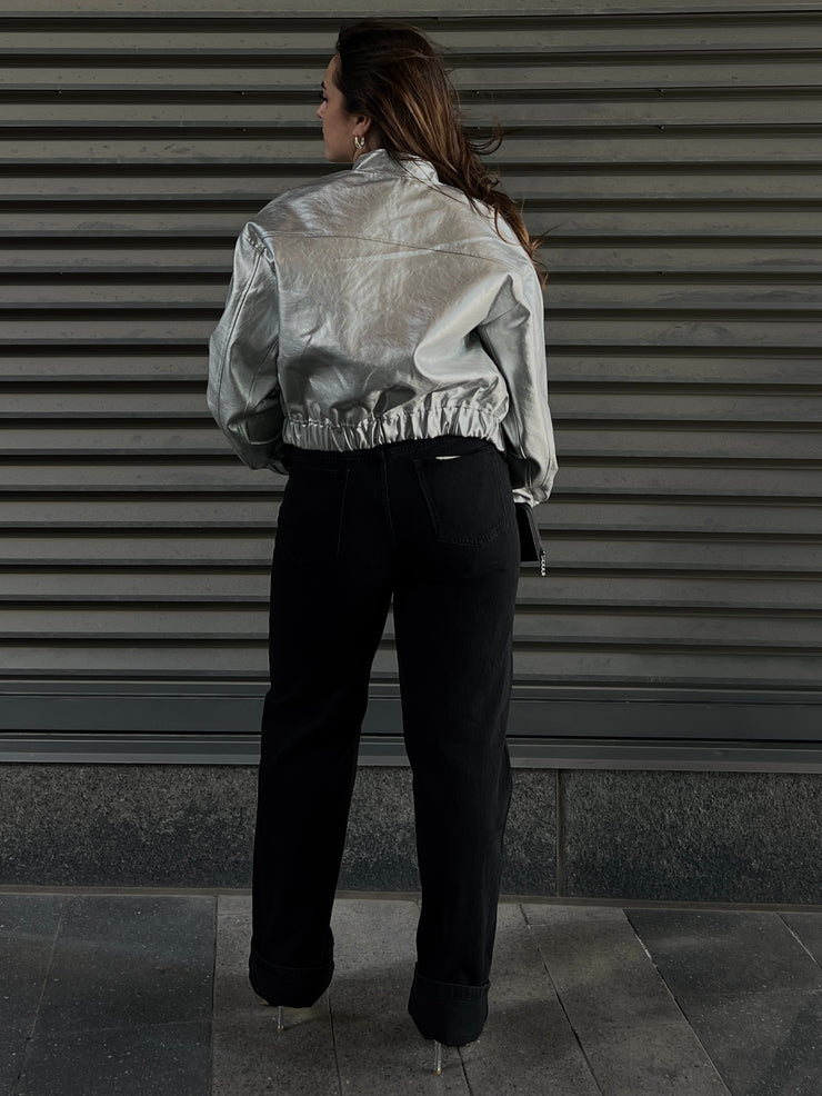 DEX Metallic Silver Bomber Jacket