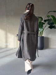 BLACK TAPE Belted Herringbone Long Coat