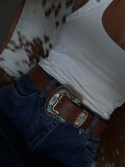 27 Turquoise Concho Western Buckle Belt
