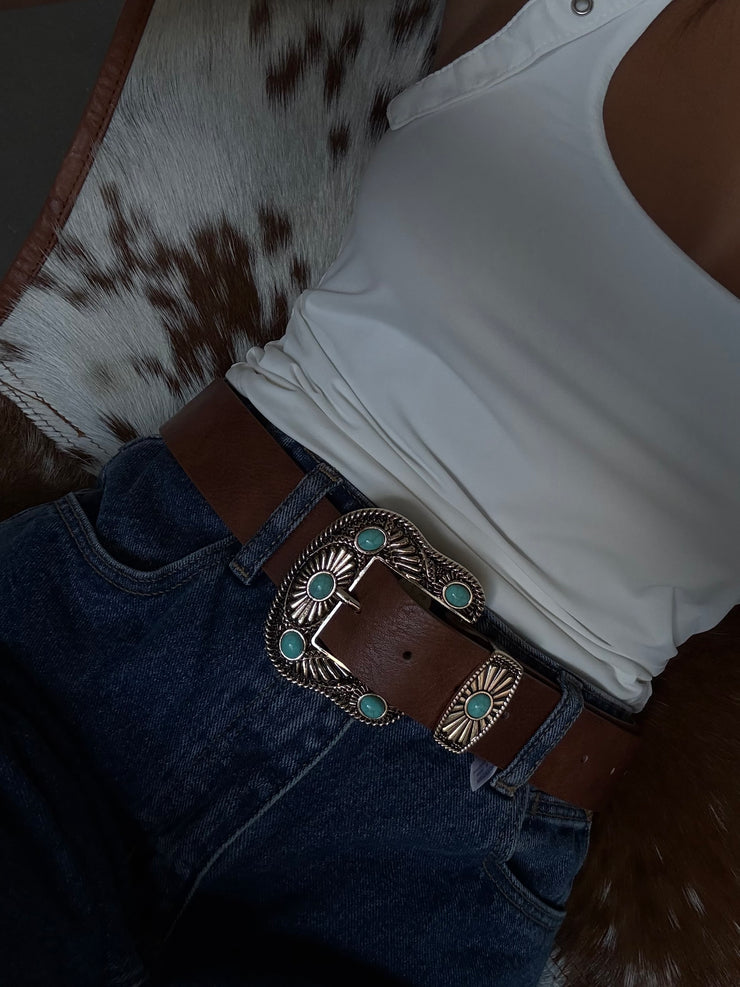 27 Turquoise Concho Western Buckle Belt