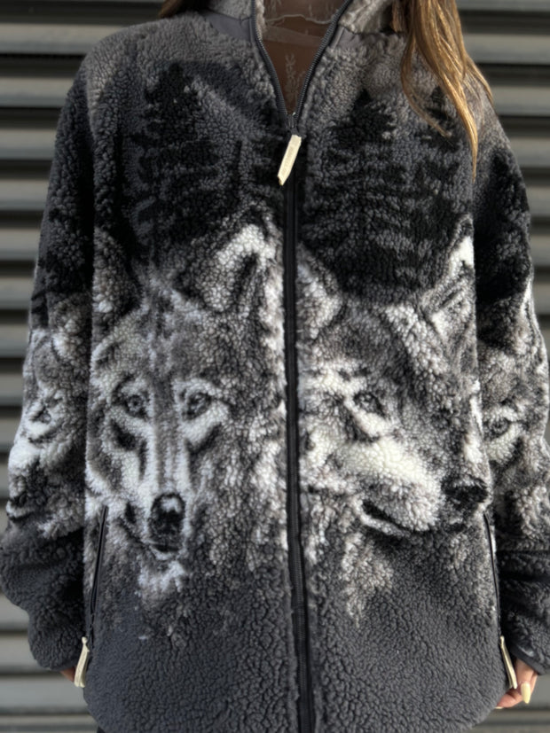 KUWALLA "Horsey Time" and "Wolf Pack" Unisex Sherpa Zip Up Jackets