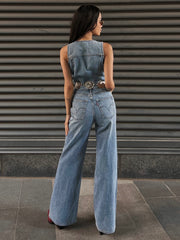 LEVI'S Denim Vest Wide Leg Jumpsuit