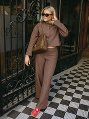 ROOM 34 Rib Knit Cardigan & Wide Leg Pant Set