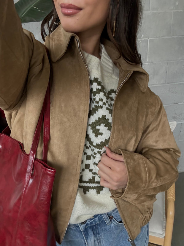 27 Faux Suede Bomber Jacket