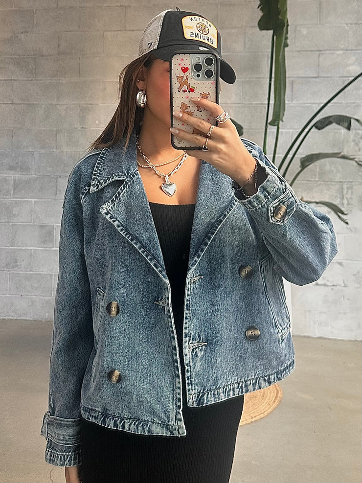 DEX Cropped Denim Trench Coat