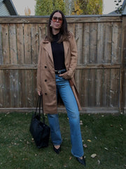 BLACK TAPE Faux Suede Belted Trench Coat