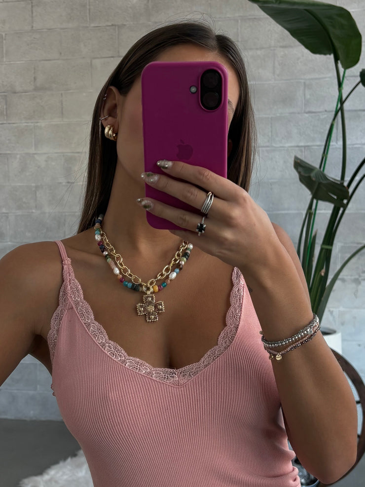C'EST MOI Bamboo Lace Trim Tank