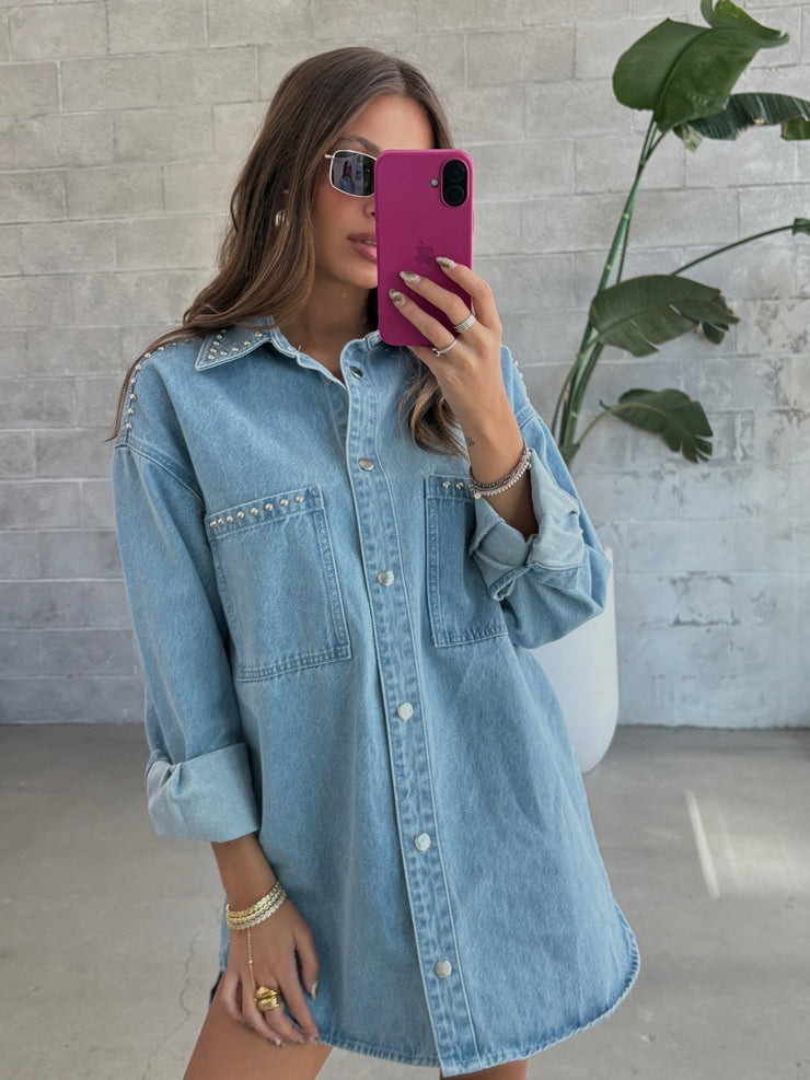 BRUNETTE THE LABEL Studded Shania Denim Jacket/Shirt Dress