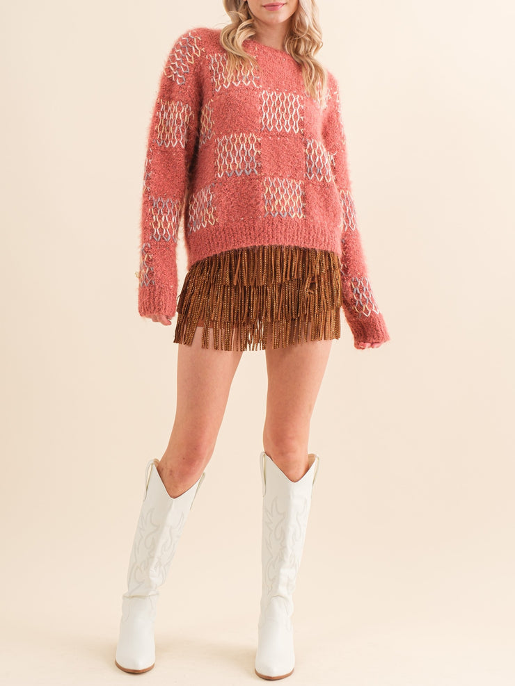 27 Faux Leather Studded Fringe Skort