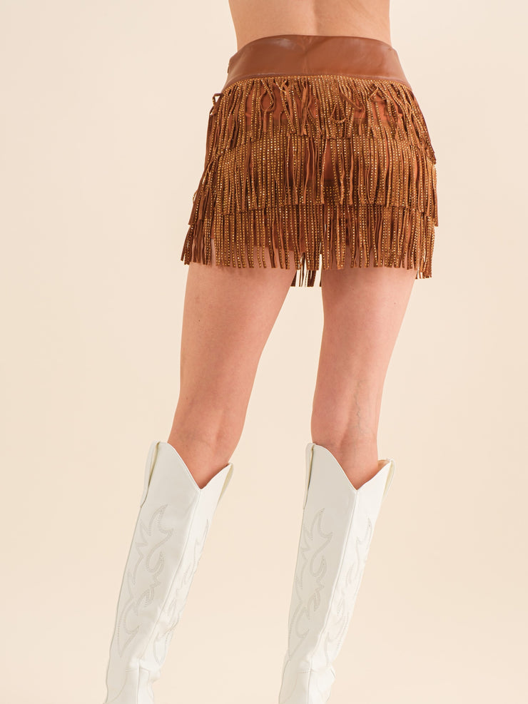27 Faux Leather Studded Fringe Skort