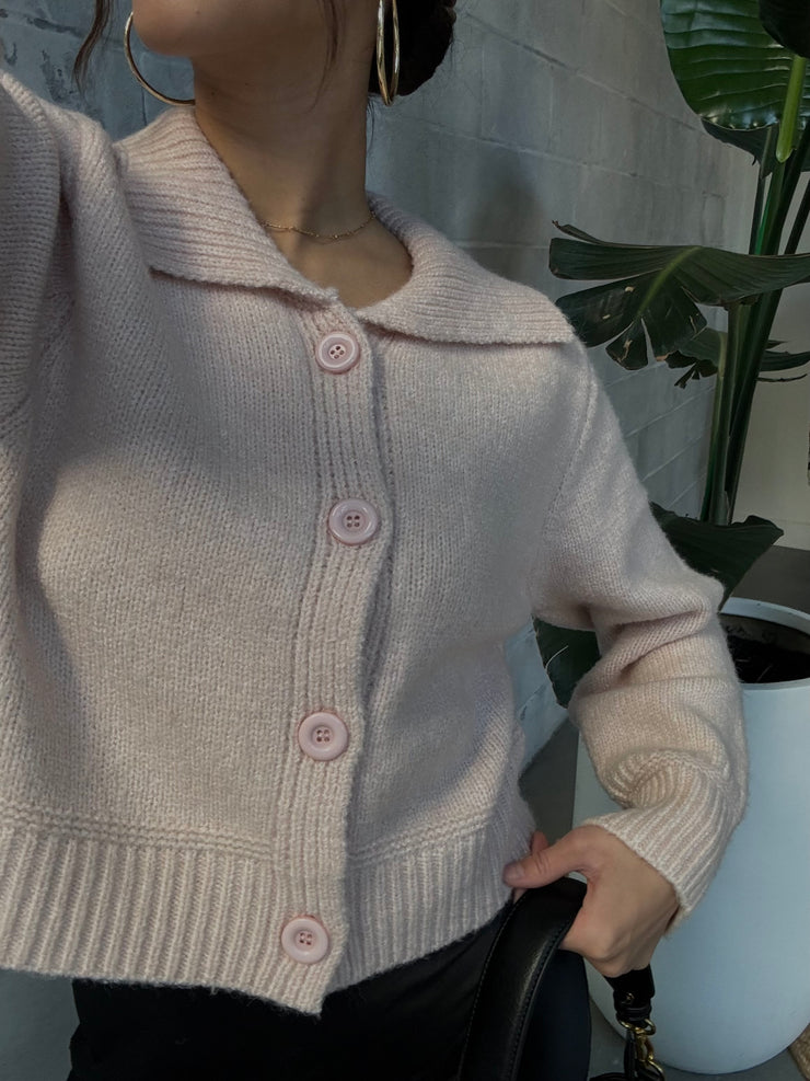 C'EST MOI Knit Crop Button Front Collared Cardigan