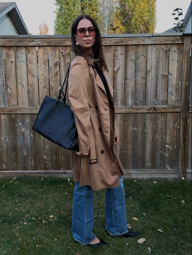 BLACK TAPE Faux Suede Belted Trench Coat