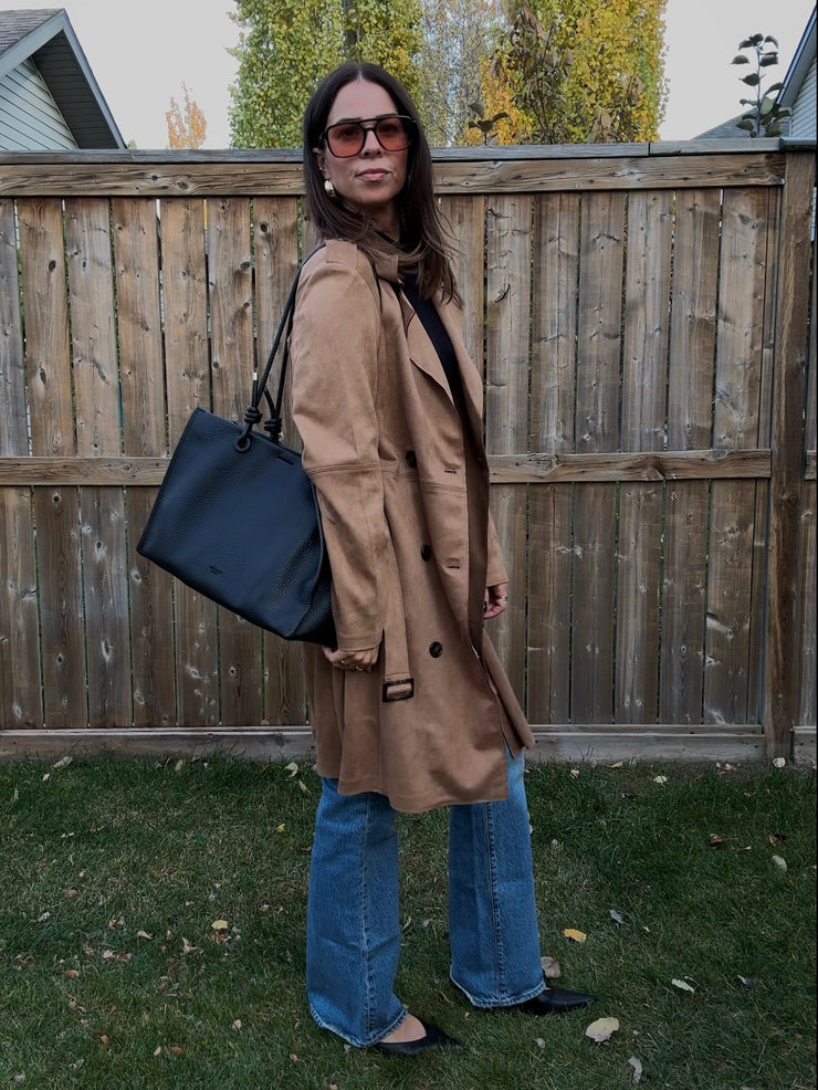 BLACK TAPE Faux Suede Belted Trench Coat