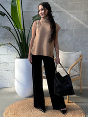 C'EST MOI Knit Tie Front Wide Leg Pant