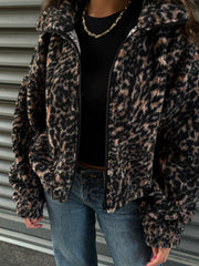 ONLY Lana Leopard Print Sherpa Jacket