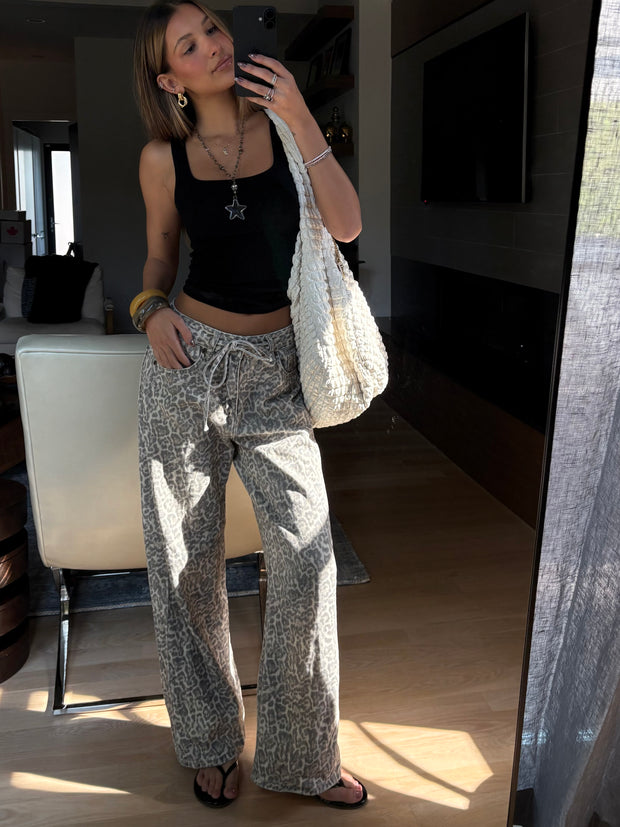 KUWALLA Shelly Wide Leg Leopard Jeans