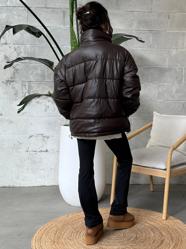 DEX Faux Leather Puffer Jacket