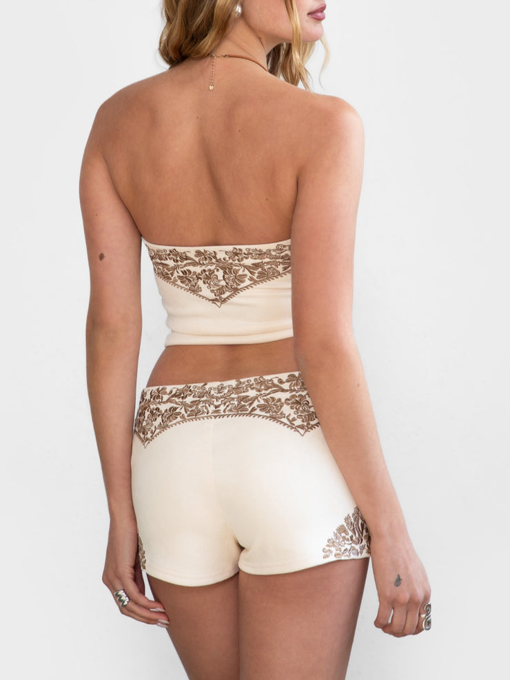 27 Montana Embroidered Faux Suede Shorts