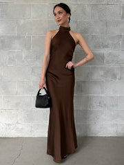 RUNAWAY THE LABEL Brigitte Halter Neck Open Back Maxi Dress