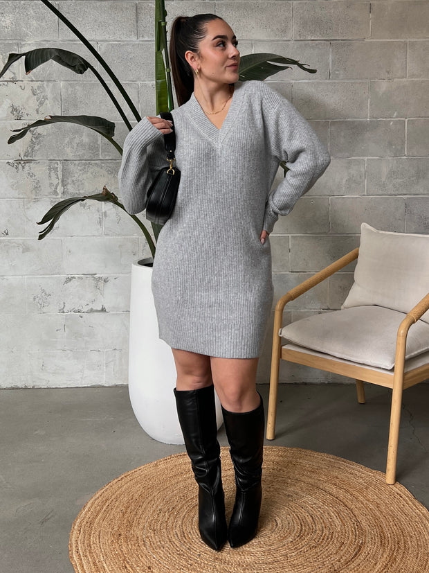 DEX Long Sleeve V-Neck Mini Sweater Dress