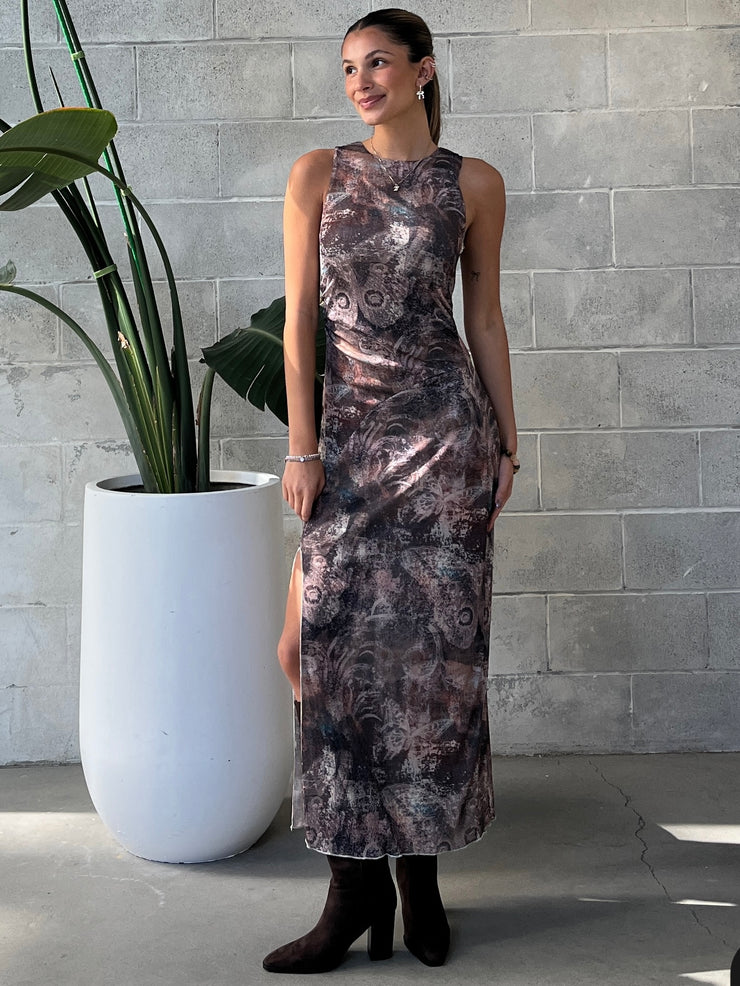 DEX Shirred Mesh Midi Dress