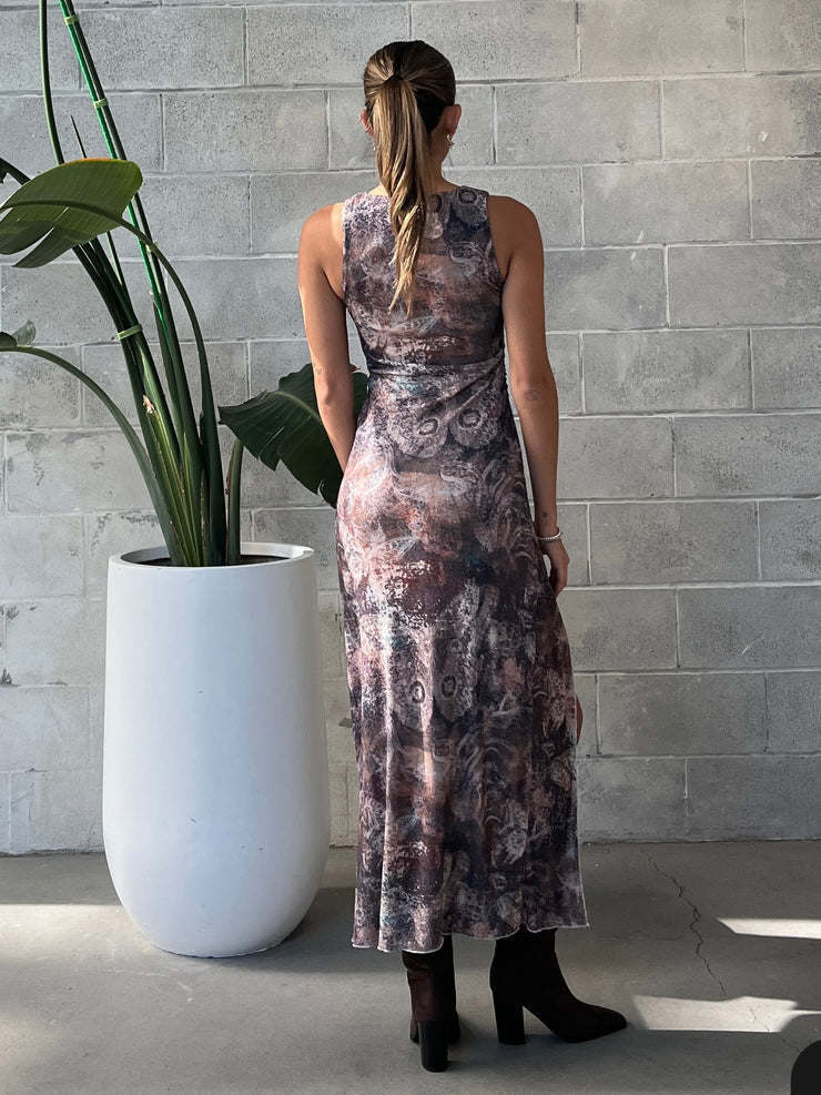 DEX Shirred Mesh Midi Dress
