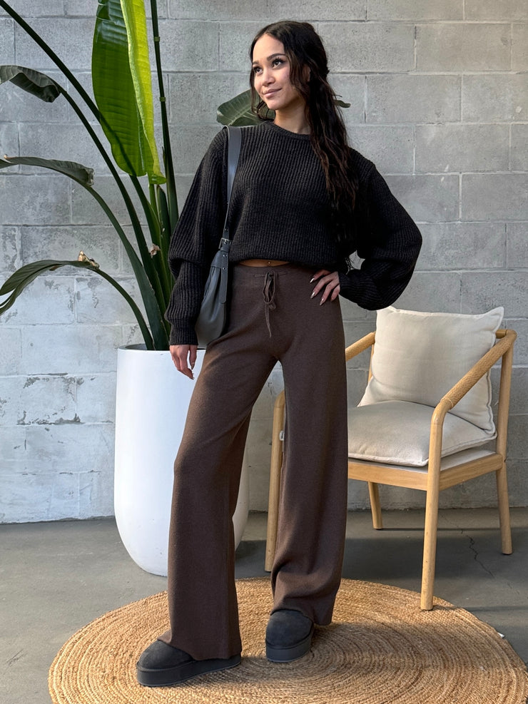 C'EST MOI Knit Tie Front Wide Leg Pant