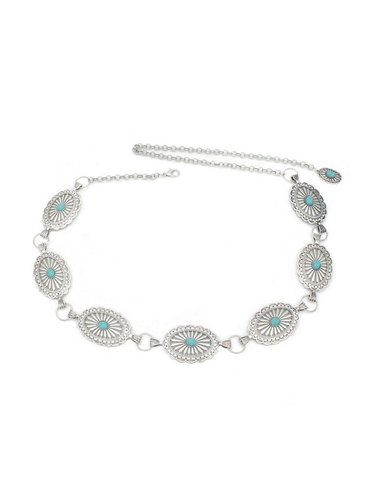27 South Western Oval Linked Concho Chain Belt
