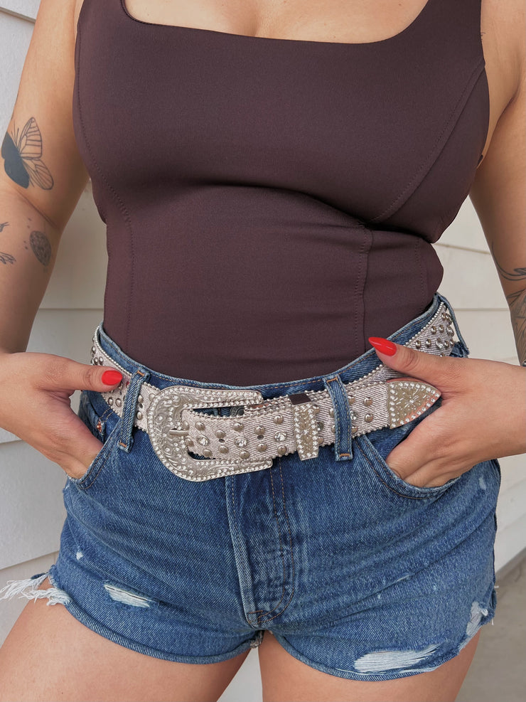 27 Western Rhinestone Studded Denim Belt