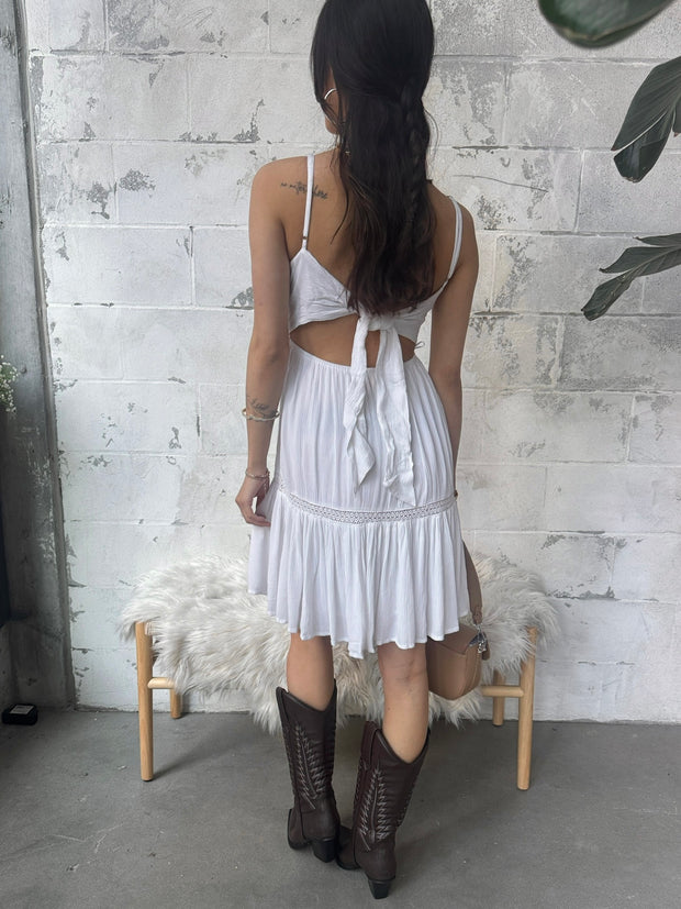 RD STYLE Sharlyn Shirred Tie Back Mini Dress