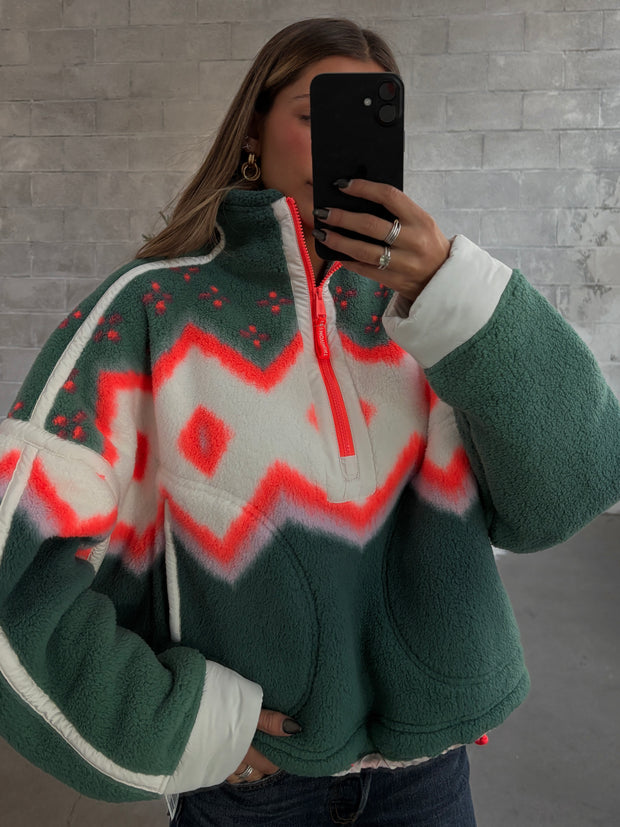 FREE PEOPLE Mountain High Printed Half Zip Fleece