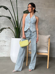 LOST IN LUNAR Valentina Denim Halter Vest Top