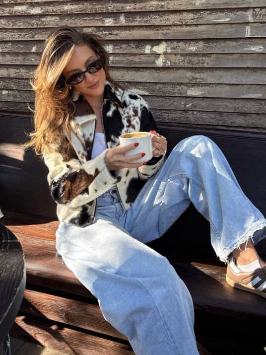 **PRESALE** NOISY MAY Cole Faux Fur Cow Print Jacket