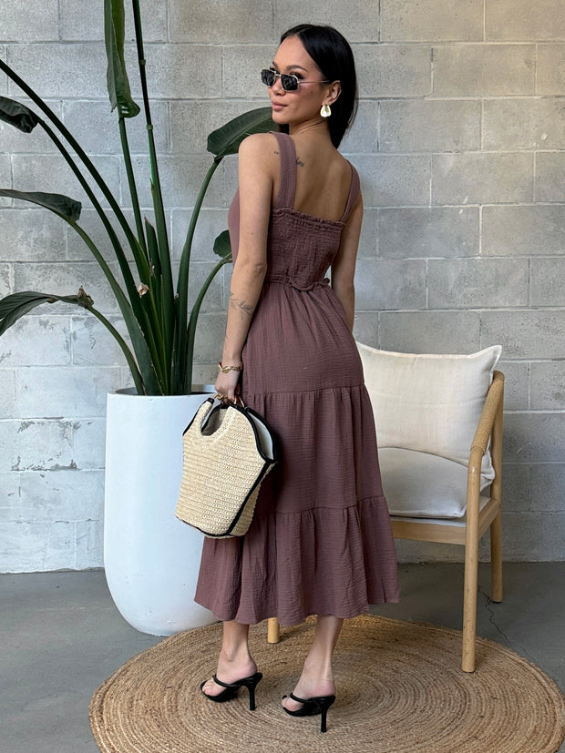 DEX Sleeveless Textured Tiered Midi Dress