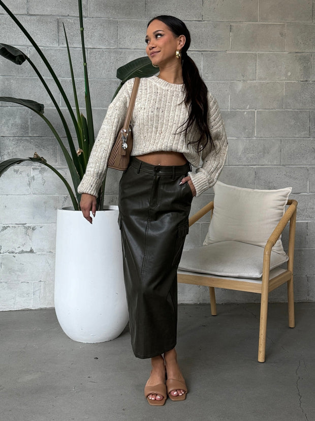 DEX Faux Leather Cargo Maxi Skirt