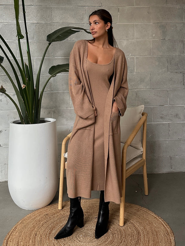 BRUNETTE THE LABEL Matilda Ribbed Knit Maxi Cardigan