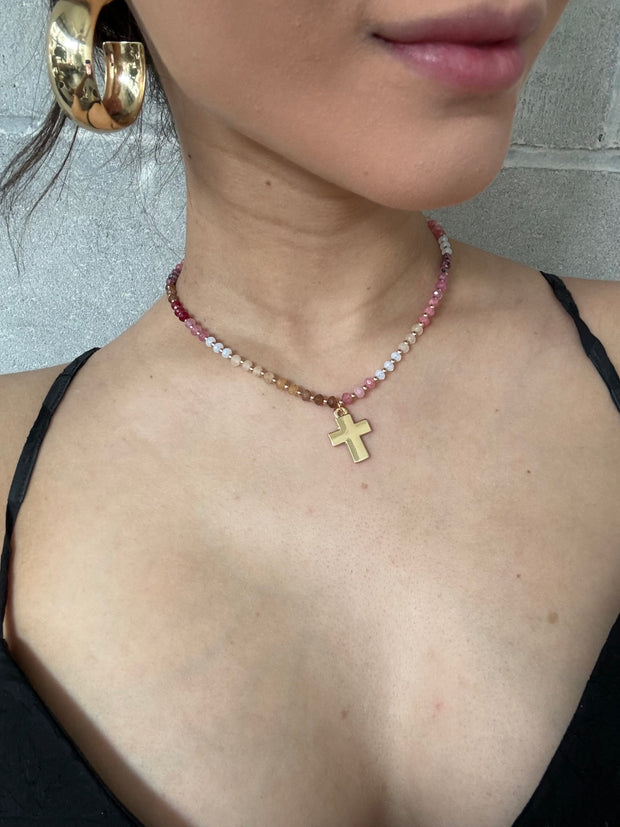 27 Cross Charm Beaded Necklace