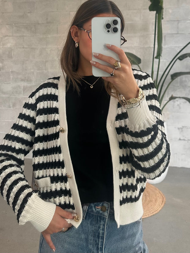 BLACK TAPE Textured Striped Cardigan