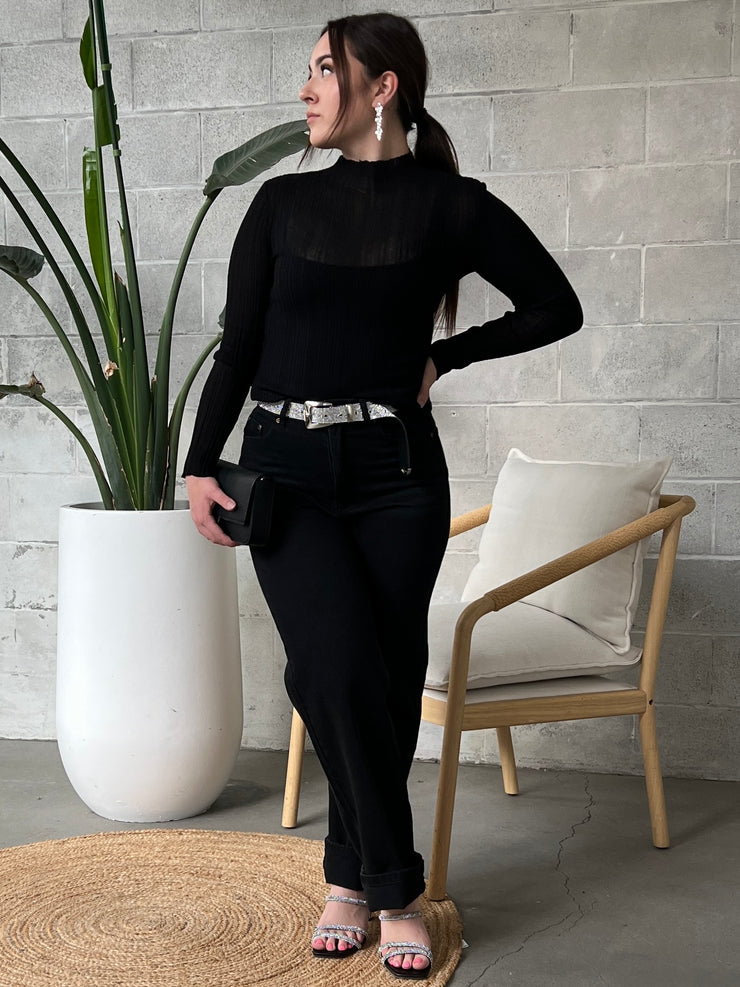 DEX Long Sleeve Mockneck Ribbed Top