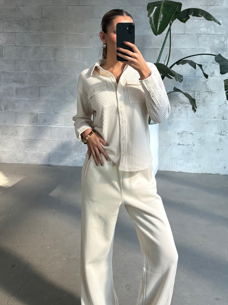 ROOM 34 Waffle Knit Button Front Shirt