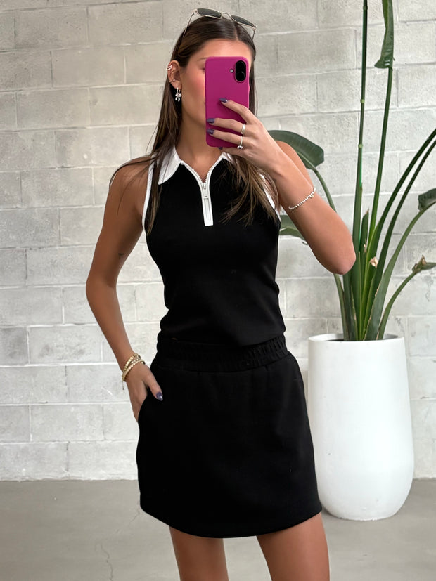 RD STYLE Tianna Sleeveless 1/2 Zip Polo Collar Top